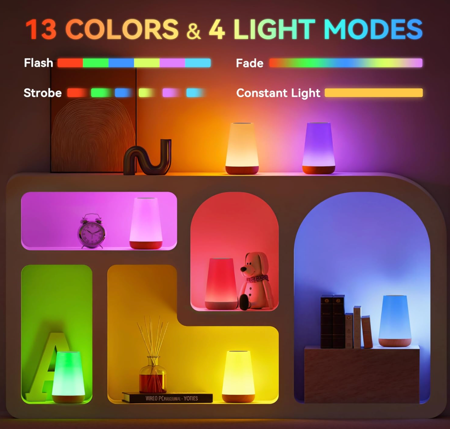 Rechargeable LED Touch Table Lamp – Portable Dimmable Night Light with Color Changing, USB Charging, Eye-Caring Bedside Lamp for Bedroom, Nursery & Home