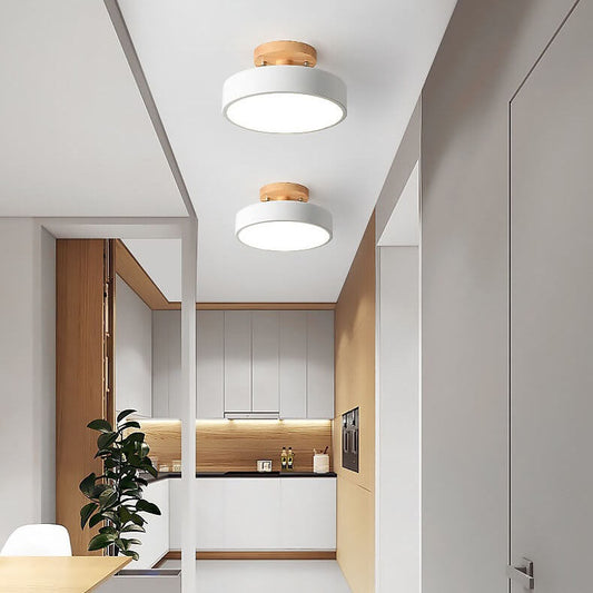 Round LED Wood Ceiling Light – Modern Scandinavian Flush Mount Ceiling Lamp for Living Room, Bedroom & Hallway