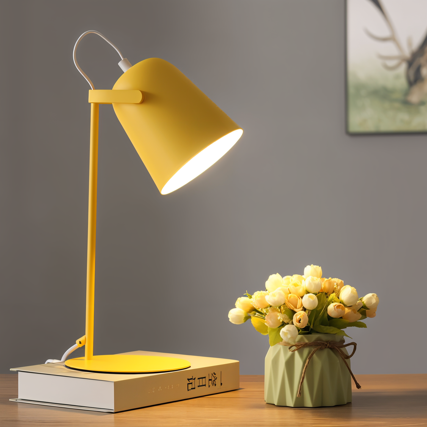 Macaron Tischlampe - Skandinavische gelbe Schreibtischlampe - Verstellbare Lampe