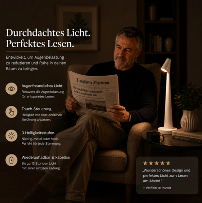 NordicLight - Kabellose Nachttischlampe und Leselampe mit Akku im Modernen Skandinavischen Design