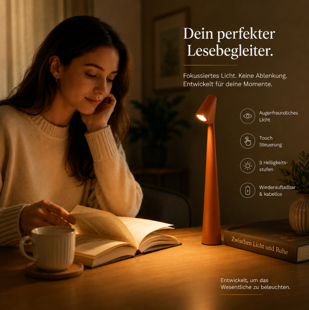 NordicLight - Kabellose Nachttischlampe und Leselampe mit Akku im Modernen Skandinavischen Design