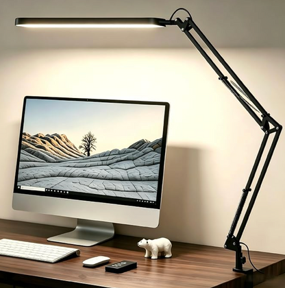 LED Desk Lamp with Clamp - Eye-Caring Desk Light - 5 Color Modes - 11 Brightness Levels - Adjustable Swing Arm