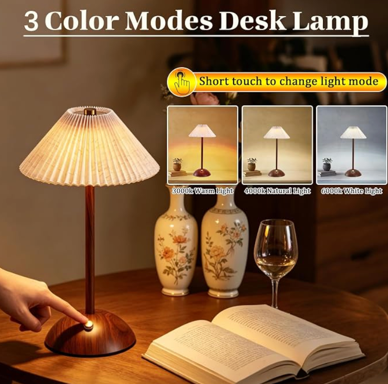 Cordless Rechargeable Table Lamp – Portable Dimmable LED Bedside Lamp, Touch Control, USB-C Charging, Modern Wireless Desk Light for Bedroom, Living Room & Restaurant