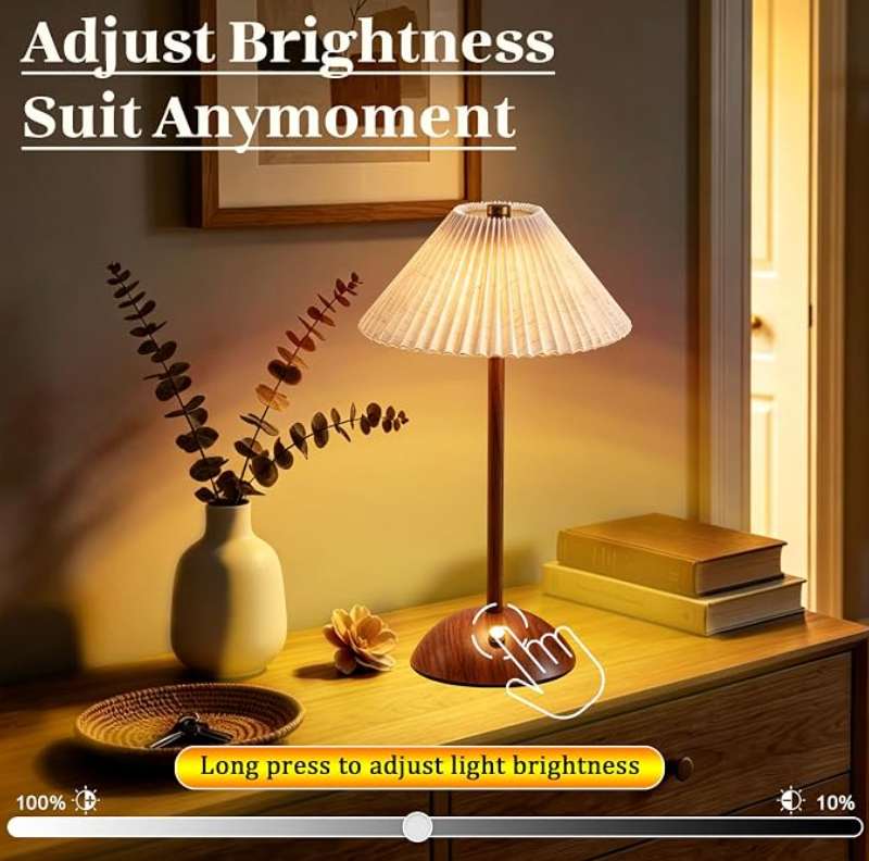 Cordless Rechargeable Table Lamp – Portable Dimmable LED Bedside Lamp, Touch Control, USB-C Charging, Modern Wireless Desk Light for Bedroom, Living Room & Restaurant