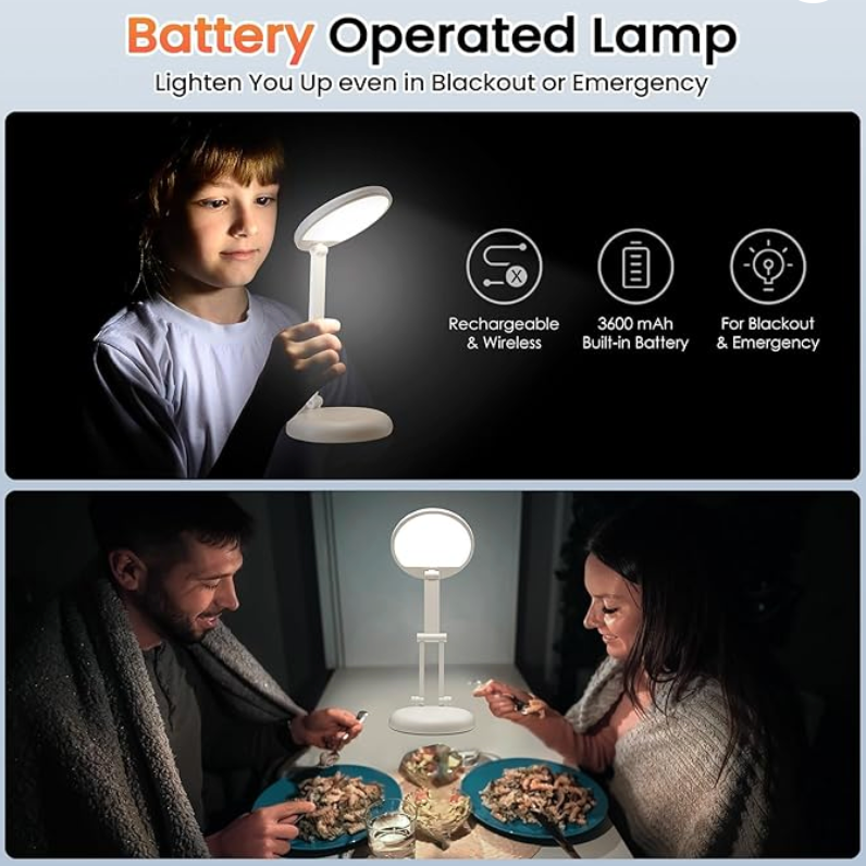 Rechargeable LED Desk Lamp – Portable Dimmable Study Light with Touch Control, Adjustable Brightness, Eye-Caring Reading Lamp for Home Office, Students & Bedroom