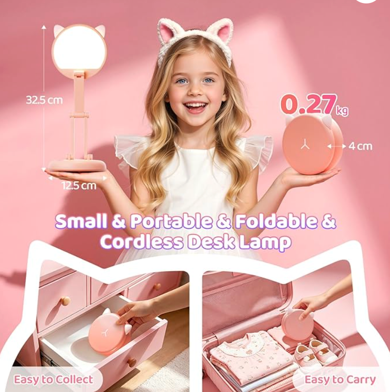 Rechargeable LED Desk Lamp – Portable Dimmable Study Light with Touch Control, Adjustable Brightness, Eye-Caring Reading Lamp for Home Office, Students & Bedroom