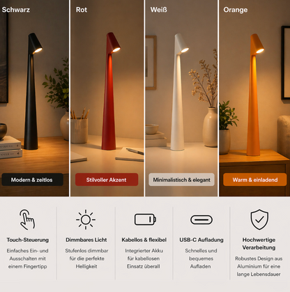 Nordlicht Tischlampe - Kabellose Nachttischlampe und Leselampe mit Akku