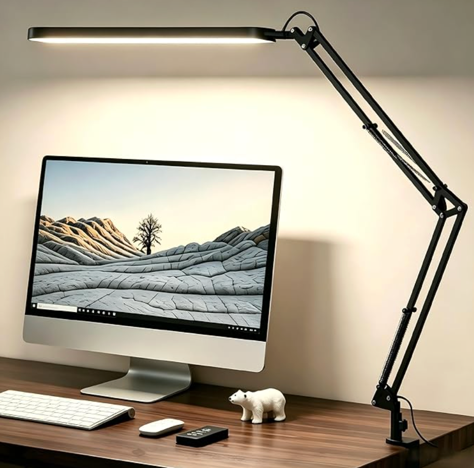 LED Desk Lamp with Clamp - Eye-Caring Desk Light - 5 Color Modes - 11 Brightness Levels - Adjustable Swing Arm
