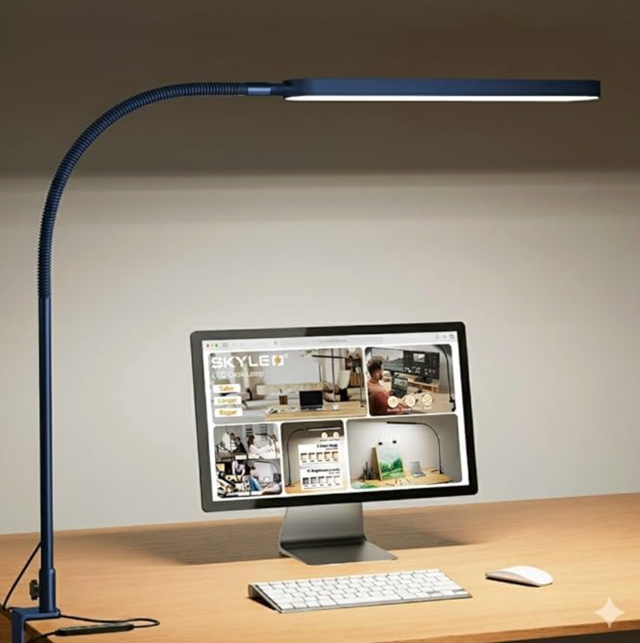 LED Desk Lamp with Clamp - Eye-Caring Desk Light - 5 Color Modes - 11 Brightness Levels - Adjustable Swing Arm