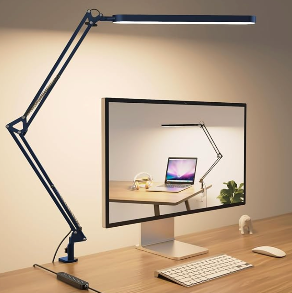 LED Desk Lamp with Clamp - Eye-Caring Desk Light - 5 Color Modes - 11 Brightness Levels - Adjustable Swing Arm