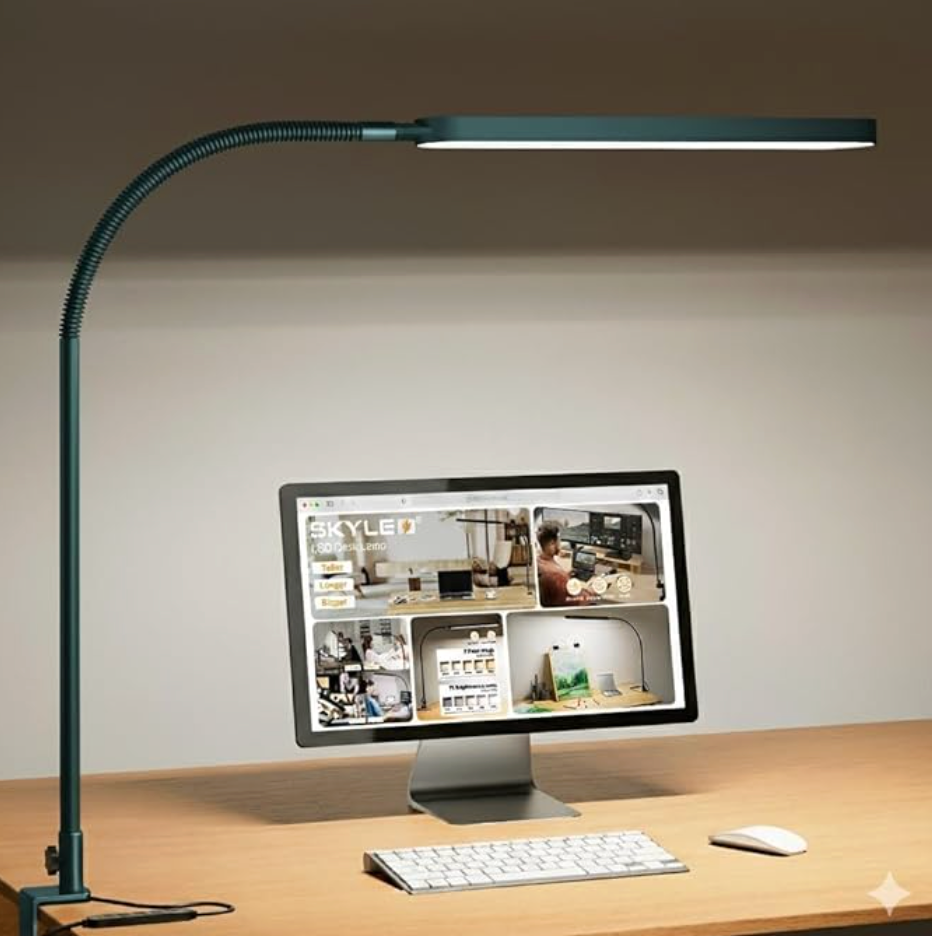 LED Desk Lamp with Clamp - Eye-Caring Desk Light - 5 Color Modes - 11 Brightness Levels - Adjustable Swing Arm