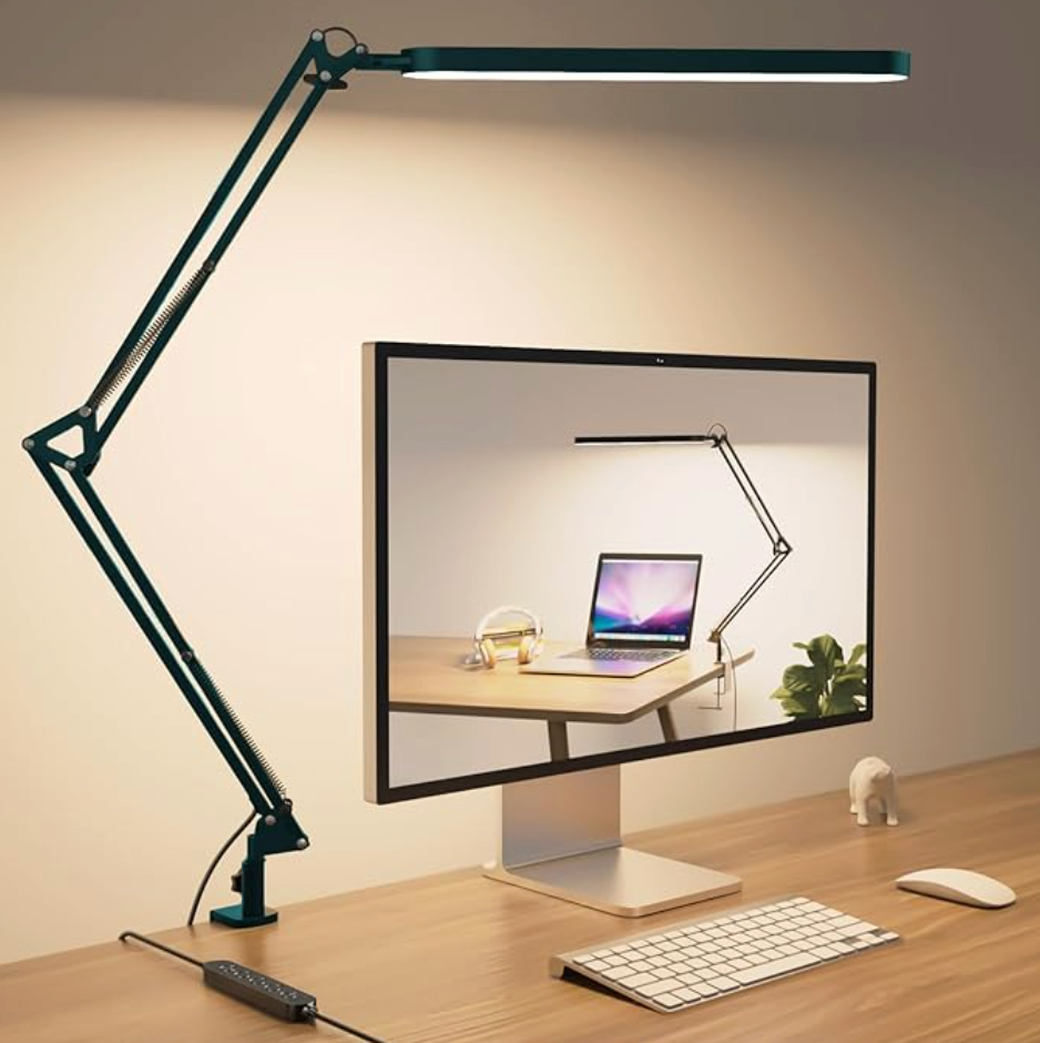 LED Desk Lamp with Clamp - Eye-Caring Desk Light - 5 Color Modes - 11 Brightness Levels - Adjustable Swing Arm