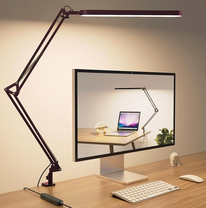 LED Desk Lamp with Clamp - Eye-Caring Desk Light - 5 Color Modes - 11 Brightness Levels - Adjustable Swing Arm