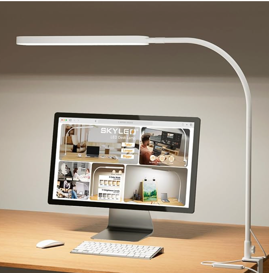 LED Desk Lamp with Clamp - Eye-Caring Desk Light - 5 Color Modes - 11 Brightness Levels - Adjustable Swing Arm