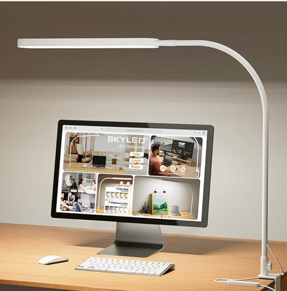 LED Desk Lamp with Clamp - Eye-Caring Desk Light - 5 Color Modes - 11 Brightness Levels - Adjustable Swing Arm