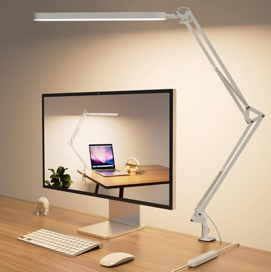 LED Desk Lamp with Clamp - Eye-Caring Desk Light - 5 Color Modes - 11 Brightness Levels - Adjustable Swing Arm